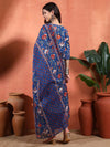 क्लासिक राउंड नेकलाइन और एलिगेंट स्क्रीन प्रिंट्स वाला ब्लू फ्लोरल अनारकली सेट