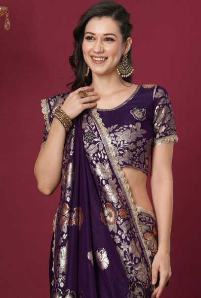 Foral Design Zari Art Silk Banarasi Saree