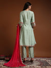 Back view of Line Kurta Set with Lace Embroidery & Dupatta - Mahukaa