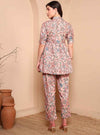 Beige Floral A - Line Co - ord Set with Notch Collar - Mahukaa