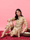 Beige Floral Printed Kurta Set A - Line Kurta Set - Mahukaa