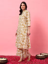 Beige Floral Printed Kurta Set A - Line Kurta Set - Mahukaa