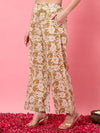 Beige Floral Printed Kurta Set A - Line Kurta Set - Mahukaa