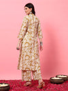 Beige Floral Printed Kurta Set A - Line Kurta Set - Mahukaa