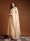 Beige Round Neck Embroidered Anarkali Set with Dupatta - Mahukaa