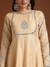 Closer look of beige round neck embroidered anarkali set with dupatta