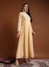Side view of Beige Round Neck Embroidered Anarkali Set with Dupatta - Mahukaa