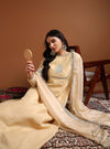 Beige Round Neck Embroidered Anarkali Set with Dupatta - Mahukaa