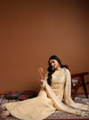 Beige Round Neck Embroidered Anarkali Set with Dupatta - Mahukaa