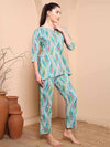 Blue Abstract Print Pure Cotton Night Suit with Round Neck - Mahukaa