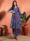 Blue Floral Anarkali Set with Round Neck - Mahukaa