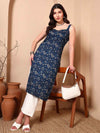 Blue Floral Straight Kurta with Spaghetti Straps - Mahukaa
