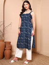Blue Floral Straight Kurta with Spaghetti Straps - Mahukaa
