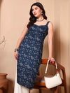 Blue Floral Straight Kurta with Spaghetti Straps - Mahukaa