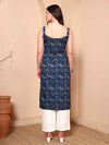 Blue Floral Straight Kurta with Spaghetti Straps - Mahukaa