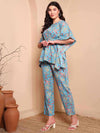 Blue Pure Cotton Floral Kaftan Set - Mahukaa