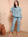 Blue Pure Cotton Floral Kaftan Set - Mahukaa
