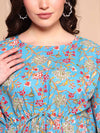 Blue Pure Cotton Floral Kaftan Set - Mahukaa