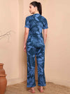 Blue Pure Cotton Floral Night Suit with Mandarin Collar - Mahukaa