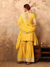 Corn Yellow Keyhole Neck Kurta Sharara Set with Dupatta - Mahukaa