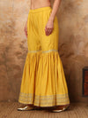 Corn Yellow Keyhole Neck Kurta Sharara Set with Dupatta - Mahukaa