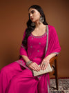 fuschia pink sequins embroidered sharara set with dupatta - Mahukaa