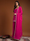 fuschia pink sequins embroidered sharara set with dupatta - Mahukaa