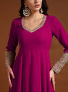 Fushcia pink anarkali set with dupatta - Mahukaa