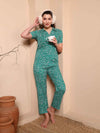 Green Floral Printed Co - ord Set with Shirt Collar - Mahukaa