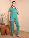 Green Floral Printed Co - ord Set with Shirt Collar - Mahukaa