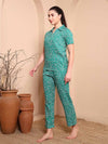 Green Floral Printed Co - ord Set with Shirt Collar - Mahukaa