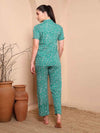 Green Floral Printed Co - ord Set with Shirt Collar - Mahukaa