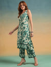 Green Paisley Printed Straight Kurta Set with Sweetheart Neck - Mahukaa