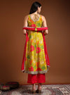 Lime green floral printed anarkali set with dupatta - Mahukaa