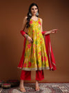 Lime green floral printed anarkali set with dupatta - Mahukaa