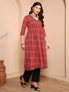 Maroon Pure Cotton Patola Print Angrakha Kurta - Mahukaa