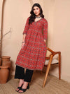 Maroon Pure Cotton Patola Print Angrakha Kurta - Mahukaa