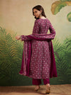 Maroon Square V - Neck Anarkali Set with Lace Embroidery & Dupatta - Mahukaa