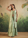 Mint Green Embroidered Fusion Set with Sleeveless Jacket & Strap Blouse - Mahukaa