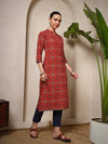 Side view of Elegant multi-color Ajrakh printed cotton kurta with three-quarter sleeves – Mahukaa ethnic fashion