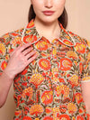 Multi - Color Floral Pure Cotton Co - ord Set with Round Collar - Mahukaa