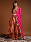 Mustard angrakha floral anarkali set with dupatta - Mahukaa