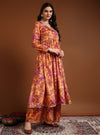 Mustard angrakha floral anarkali set with dupatta - Mahukaa