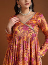 Mustard angrakha floral anarkali set with dupatta - Mahukaa