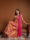 Mustard angrakha floral anarkali set with dupatta - Mahukaa