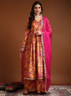 Mustard angrakha floral anarkali set with dupatta - Mahukaa