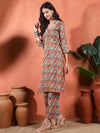 Mustard Floral V - Neck Straight Kurta Set - Mahukaa