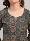 Navy Blue Ajrak Print Straight Kurta Set with Round Neck - Mahukaa
