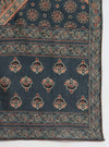 Navy Blue Ajrak Print Straight Kurta Set with Round Neck - Mahukaa