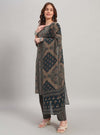 Navy Blue Ajrak Print Straight Kurta Set with Round Neck - Mahukaa